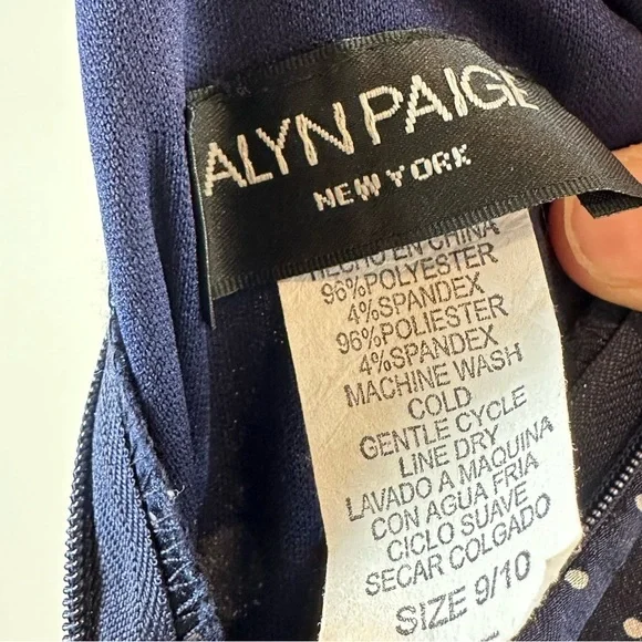 Alyn Paige Navy Satin Polka Dot Halter Dress Sz 10 - Picture 6 of 7